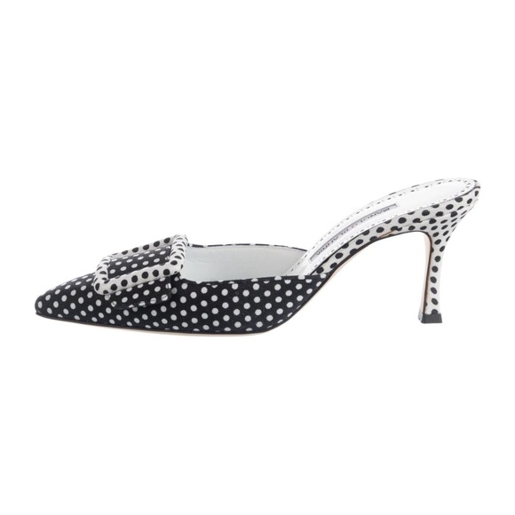 Manolo blahnik Size 5.5 Maysale Black & White Polka Dot Mule - Picture 3 of 8